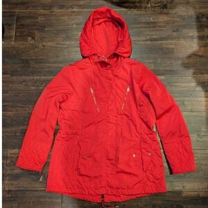 Like New Bebe Quilted Strawberry Pink Lightweight Jacket Womens Large Hooded